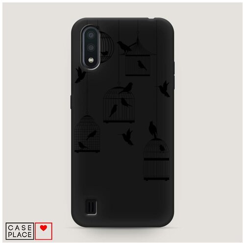 фото Чехол силиконовый матовый samsung galaxy a01 клетка с птицами графика case place