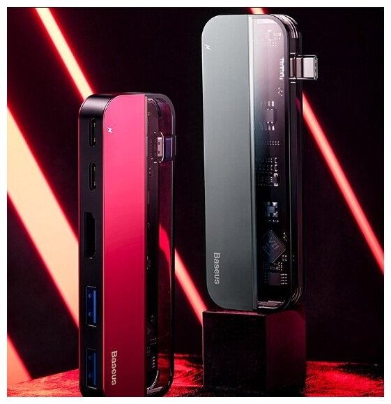 Адаптер Baseus Transparent Series Type-C Multifunctional HUB Adapter 2xType-C 2xUSB 30 HDMI 4K HD CAHUB-TD09 CAHUB-TD03 CAHUB-TD0G red