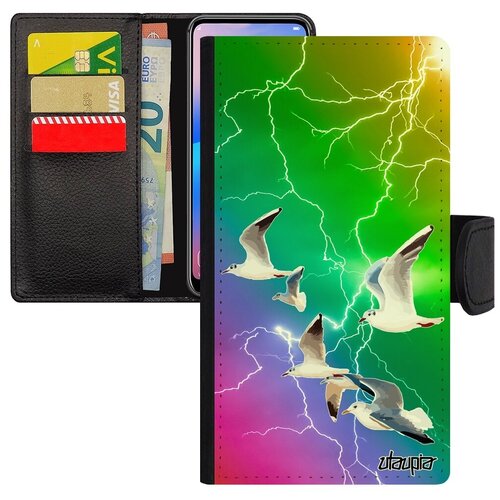 фото Яркий чехол-книжка на мобильный // xiaomi mi 8 lite // "чайки" дизайн буревестник, utaupia, цветной