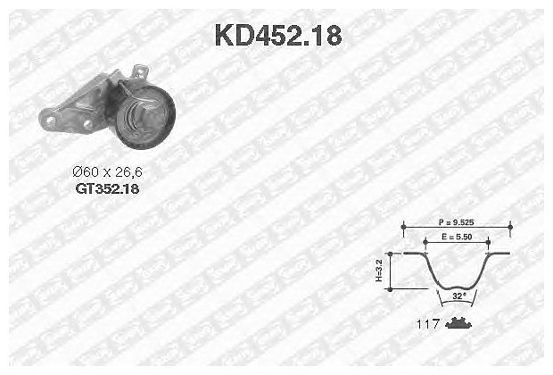 Ремень Грм + Комплект Роликов Ford Focus/Fusion/Fiesta 1.4/1.6 16V 97>, Mazda 3 1.4 04> "Snr" NTN-SNR арт. KD452.18