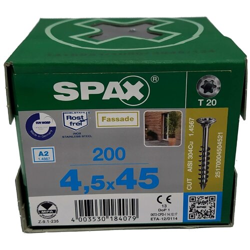 Spax для фасадов 4,5x45 мм 25170004504521 (200 шт/упак.) - нержавейка A2 star cut cut star 9mm special series star logo laser cut wooden grip gun grips gun accessory av gun pistol grips 1