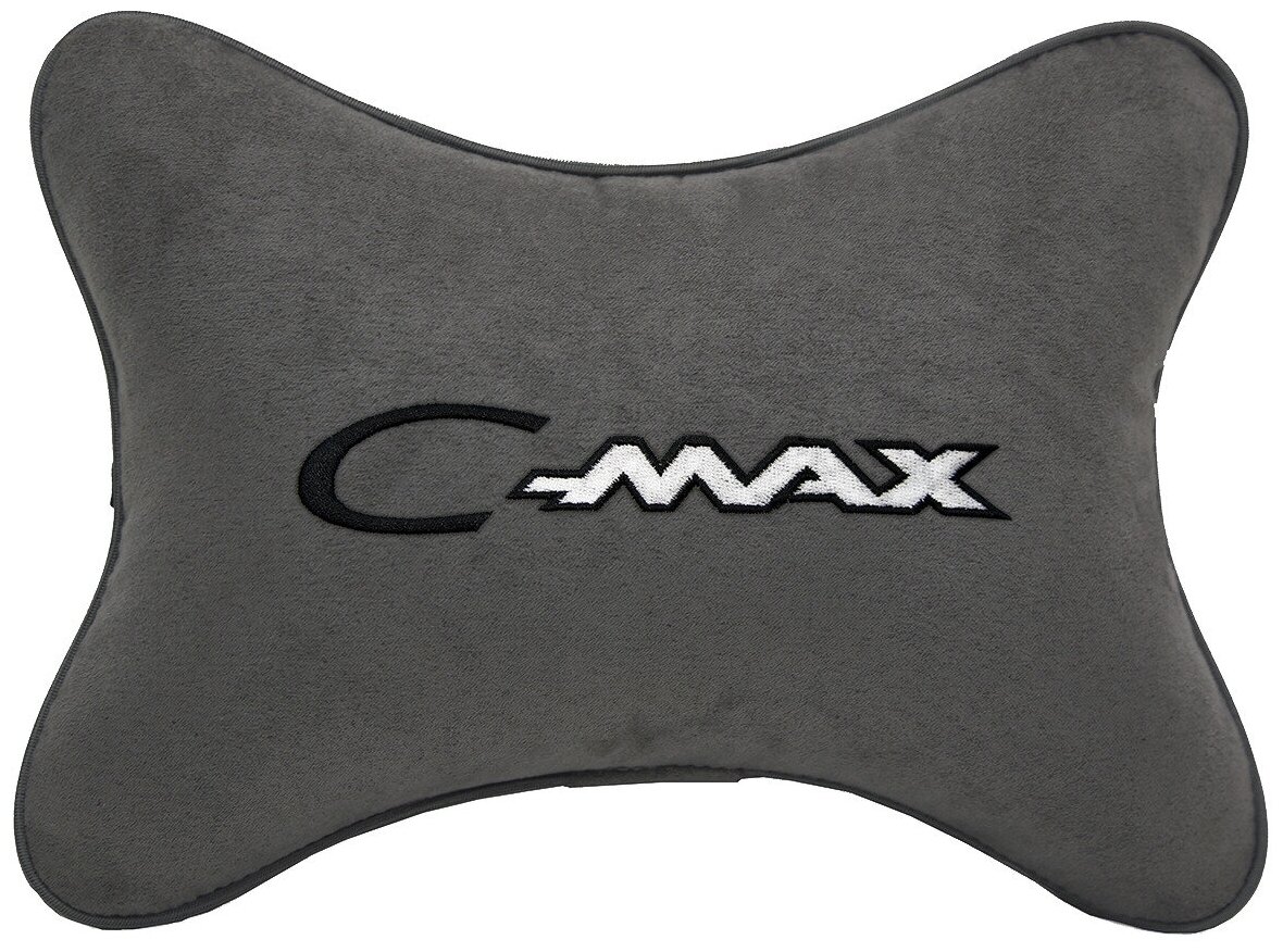 Автомобильная подушка на подголовник алькантара D.Grey с логотипом автомобиля FORD C-Max