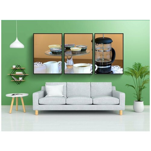 фото Набор модулных постеров для интерьера "кексы, кофе, кофеварка" 60x90 см. в тубусе, без рамки lotsprints