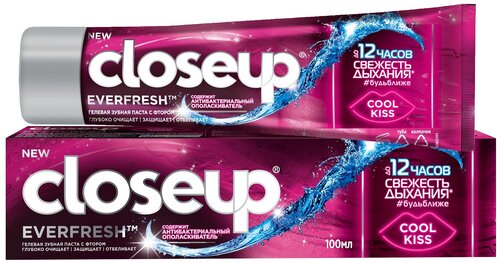 Зубная паста CloseUp Evefresh с антибактериальным ополаскивателем Cool Kiss, 100 мл, 154 г