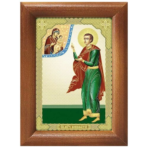 мученик вонифатий тарсийский икона в белом киоте 14 5 16 5 см Мученик Вонифатий Тарсийский, икона в рамке 7,5*10 см