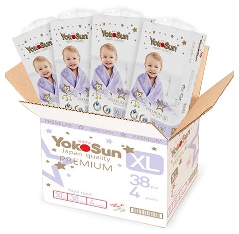 YokoSun трусики Premium XL (12-20 кг) 38 шт., 4 уп., белый