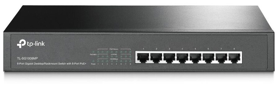 Коммутатор TP-LINK TL-SG1008MP 8-портовый гигабитный PoE+ коммутатор, 8 гигабитных портов RJ45, 8 портов с под