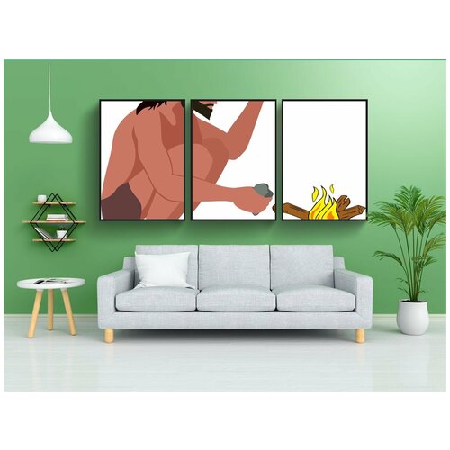 фото Набор модулных постеров для интерьера "каменный век, пещерный человек, примитивный" 60x90 см. в тубусе, без рамки lotsprints