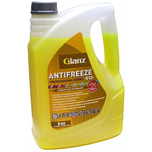 Антифриз Glanz Antifreeze Professional Series G12++ Готовый -40c Желтый 5 Кг Gl-014 GLANZ арт. GL-014