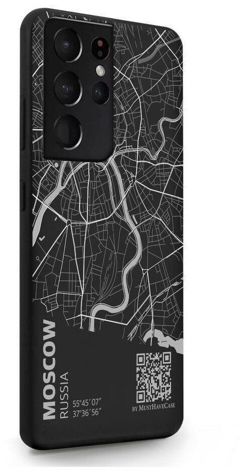 Черный силиконовый чехол MustHaveCase для Samsung Galaxy S21 Ultra Карта Москвы для Самсунг Галакси С21 Ультра