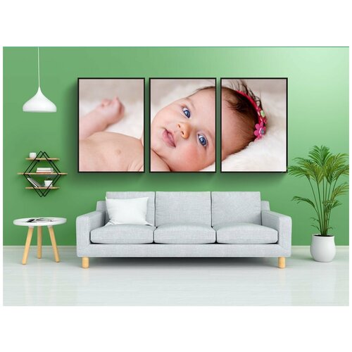 фото Набор модулных постеров для интерьера "младенец, цветы в волосах, повязка на голову" 60x90 см. в тубусе, без рамки lotsprints