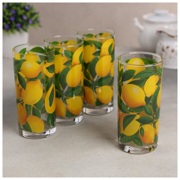 Набор стаканов «Лимоны», стеклянный, 280 мл, 4 шт
