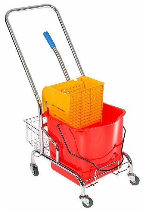 фото Тележка уборочная одноведерная, с отжимом, 23 л, хромированная рама