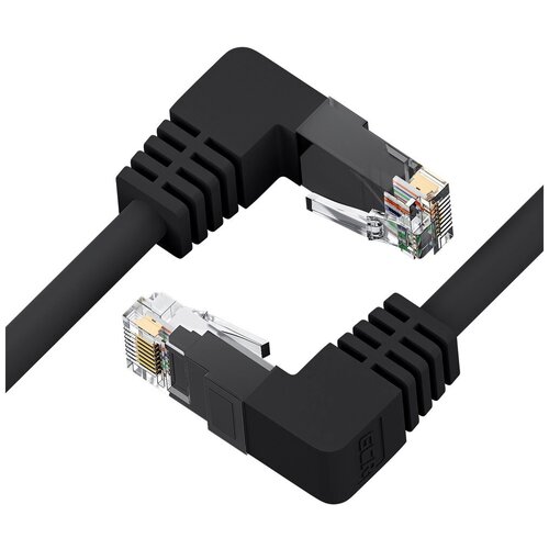 Патч-корд верхний угол/нижний угол UTP cat.5e 1 Гбит/с RJ45 LAN компьютерный кабель для интернета контакты 24 GOLD (GCR-LNC503UD), черный, 5.0м