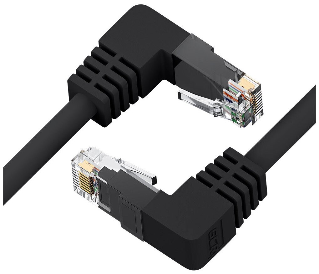 GCR Патч-корд 3.0m UTP кат.5e, черный, верхний/нижний угол, литой, ethernet high speed, RJ45, T568B