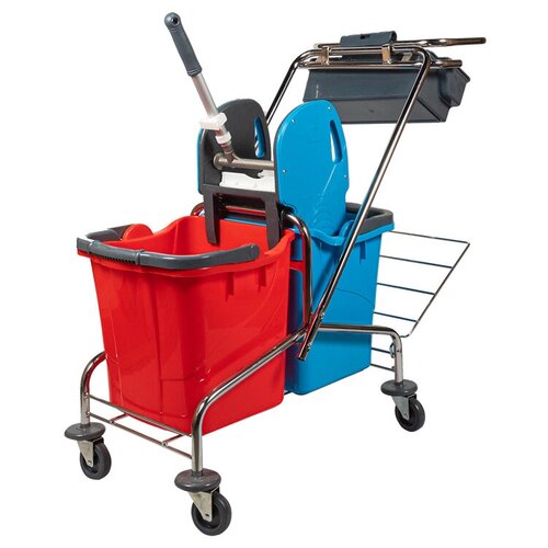 Тележка уборочная 2 ведра, по 25л с отжимом Mimoza CK760 Uctem Plas хромированная