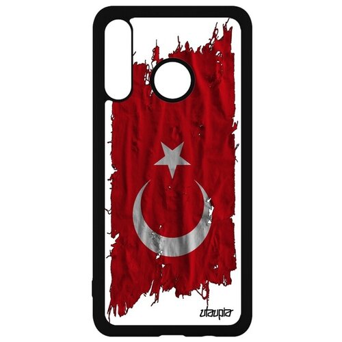 фото Противоударный чехол на мобильный // huawei p30 lite // "флаг турции на ткани" патриот дизайн, utaupia, белый