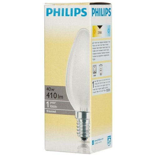 фото Лампа накаливания philips 40 вт e14 свеча матовая 2700 к теплый белый свет 7 шт.