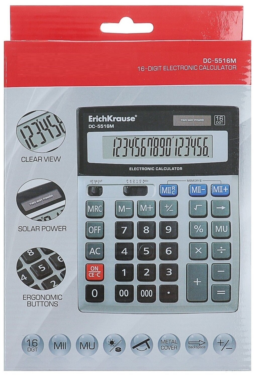 Калькулятор настольный 16-разрядов ErichKrause DC-5516M (в коробке по 1 шт.)