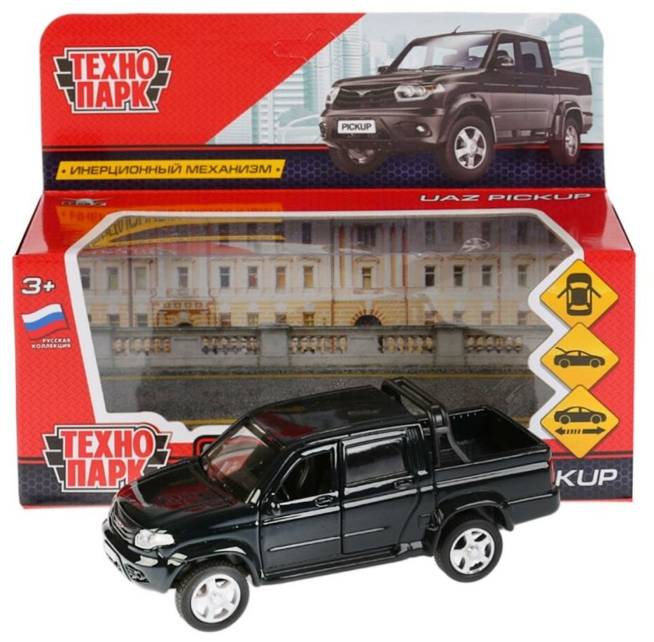 Машина УАЗ Pickup 12 см черная металл инерция Технопарк PICKUP-BK