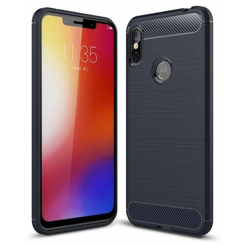 Чехол-накладка Carbon Fibre для Motorola One Power (P30 Note) (темно-синий)