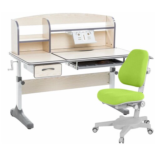 фото Комплект anatomica smart-50 парта + кресло + надстройка + подставка для книг клен/серый с зеленым креслом armata