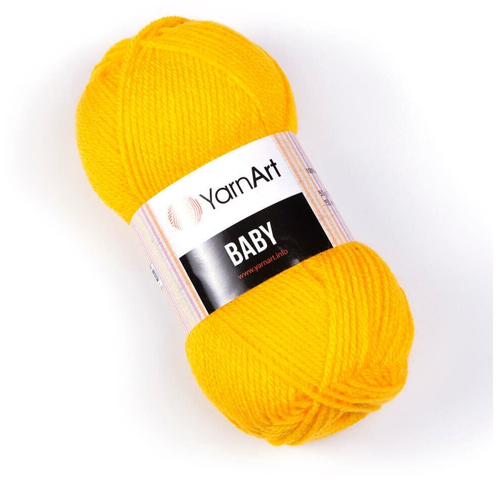 Пряжа для вязания YarnArt Baby (ЯрнАрт Беби) - 1 моток 32 желтый, гипоаллергенная для детских изделий, 100% акрил, 150м/50г
