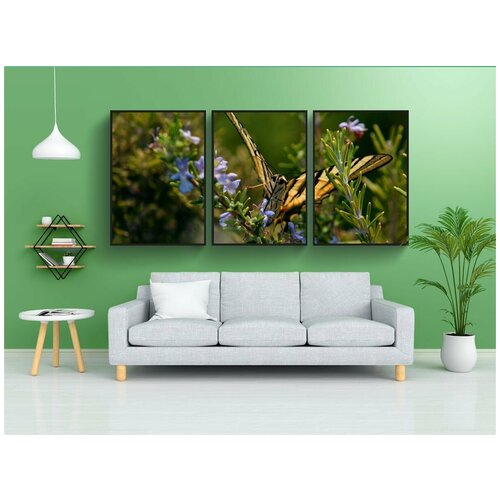 фото Набор модулных постеров для интерьера "природа, цветы, бабочка" 60x90 см. в тубусе, без рамки lotsprints