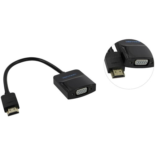 Кабель HDMI(19M)-VGA(15F)/Jack 3.5mm(F), 20см, черный Vention (VAA-V05/ACHBB) видео адаптер orient c050 hdmi на vga 19m 15f кабель 10 см чёрный