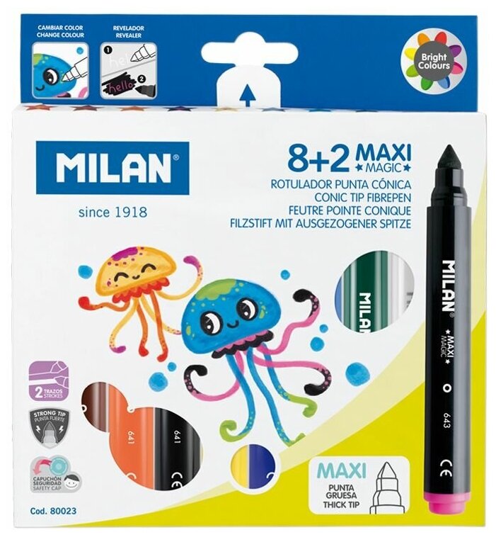 Фломастеры Maxi Magic, 8 цветов + 2 меняющих цвет Milan - фото №2