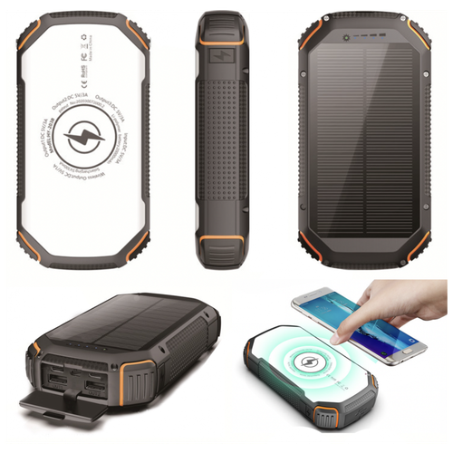 Водонепроницаемый внешний аккумулятор HDL-203 c солнечной панелью беспроводной зарядкой и LED подсветкой 20000 мАч черный 294500₽