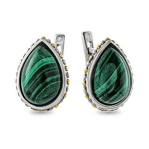 Серьги из серебра SADAF 925 пробы с малахитом О-1511мх