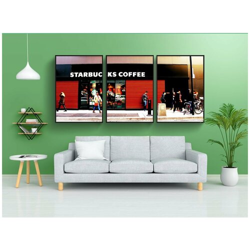 фото Набор модулных постеров для интерьера "старбакс, магазин, люди" 60x90 см. в тубусе, без рамки lotsprints