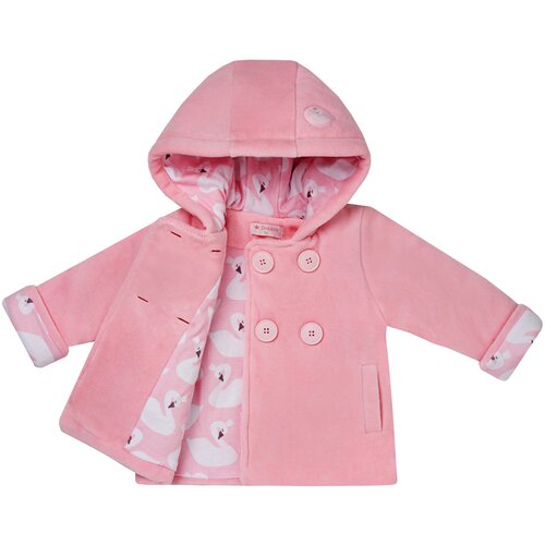 Куртка велюровая для девочки Diva Kids, 80 размер, розовая, утепленная, с капюшоном, на пуговицах