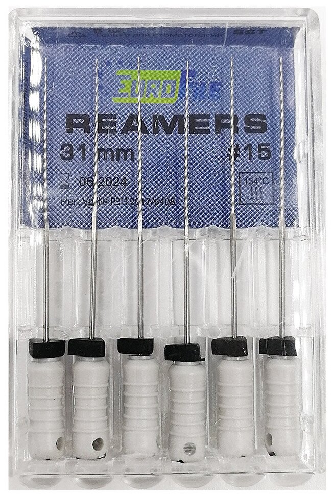 Reamers - стальные ручные дрильборы (каналорасширители), 31 мм, N 15, 6 шт/упак