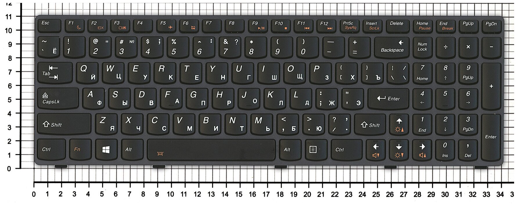 Клавиатура для ноутбука Lenovo 25207330 черная с черной рамкой с подсветкой