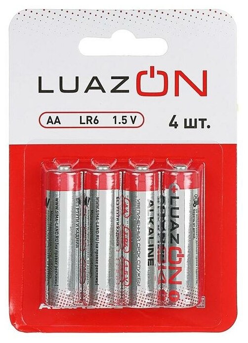 Батарейка алкалиновая (щелочная) LuazON, АА, LR6, блистер, 4 шт ТероПром 3005551