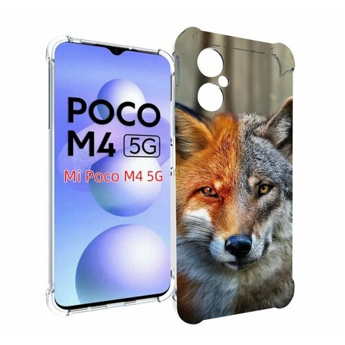 Чехол MyPads волк-лиса для Xiaomi Poco M4 5G задняя-панель-накладка-бампер
