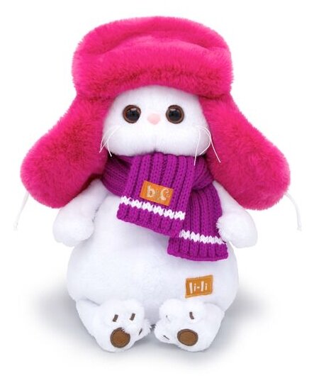 Мягкая игрушка BUDI BASA collection basic&Co Ли-Ли в меховой шапке, 24 см, белый/розовый