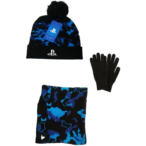 Набор черно-синий (шапка+перчатки+шарф) PlayStation