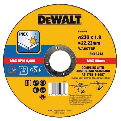 DeWalt Диск отрезной 230x1,9х22,2 мм DeWalt EXTREME Cutting INOX, DT43909