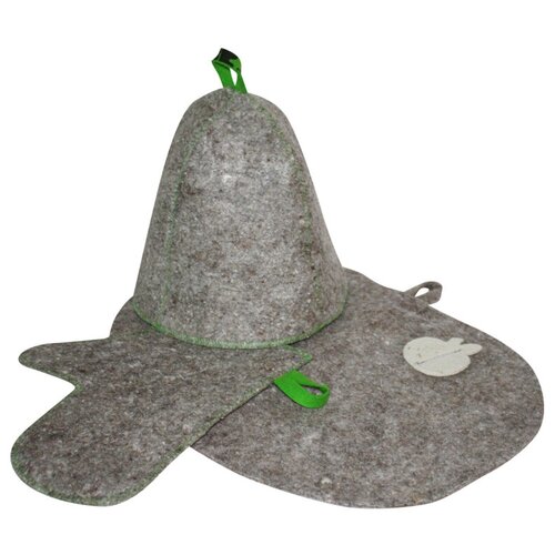 фото Комплект банный (шапка,рукавица,коврик), войлок серый noname