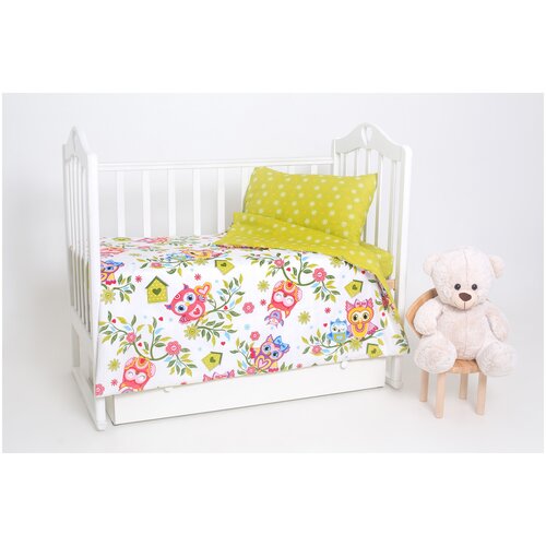 Комплект детского постельного белья в кроватку Мой Ангелочек дизайн Совята, наволочка 40х60, бязь