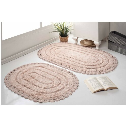 фото Набор ковриков для ванной кружевной yana (пудра) размеры: 60*100 см, 50*70 см modalin