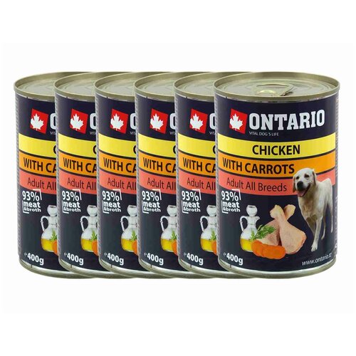 Ontario Консервы для собак: курица и морковь (ONTARIO Chicken,Carrots,Salmon Oil ) 0,4 кг х 6 шт.