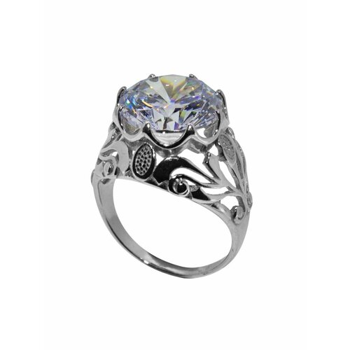 Кольцо Игуана, серебро, 925 проба, родирование, фианит, размер 17.5, белый