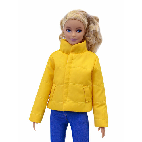 Одежда для кукол барби. Куртка-пуховик цвета Желтый для кукол 29 см. типа барби, Fashion royalty(FR2) и подобных размеров тел