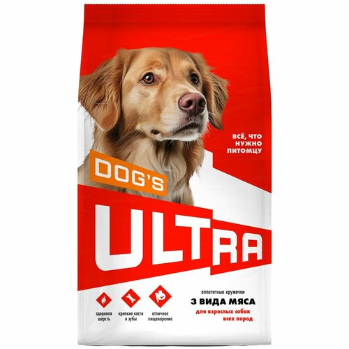 ULTRA Полнорационный сухой корм для взроcлых собак всех пород 3 вида мяса 3 кг