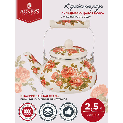 фото Чайник эмалированный, 2,5 л, серия корейская роза agness (934-396)