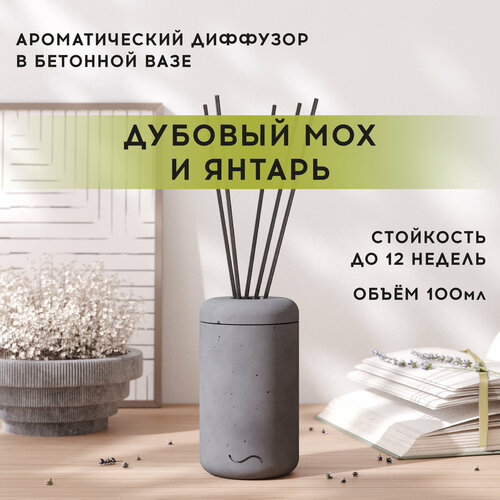 Ароматический диффузор 100 мл Дубовый мох и янтарь в бетонной вазе Esther графитовый 2200₽